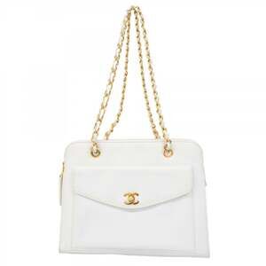 CHANEL White Caviar Leather Shoulder Bag